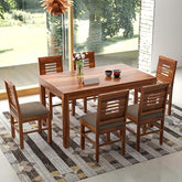 ONIJA Solid Sheesham Wood 6 Seater Dining Table Set with Cushioned Chairs for Dining Room | Living Room | Home & Office | Hotels Restaurant & Cafe (6 Seater, Honey Finish) - HONEY FINISH